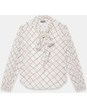 Mint Velvet Checked Pussy Bow Blouse - White
