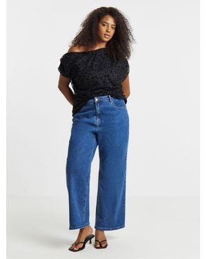 Simply Be Off The Shoulder Flock Mesh Top - Blue