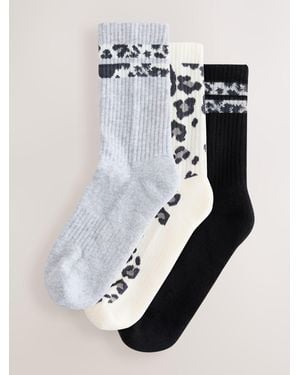 Next Animal Stripe Cushion Sole Ribbed Sport Ankle With Arch Support Socks 3 Pack - Gray