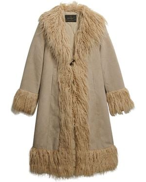 Superdry Cream Long Afghan Coat - Natural