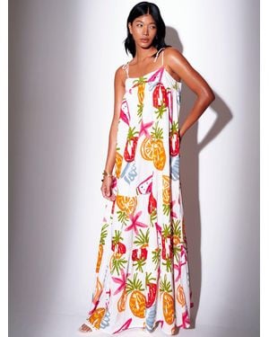 South Beach South Beach Fruit Print Strappy Tiered Maxi Dress - White