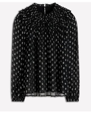 Boden Metallic Ruffle Collar Top - Black