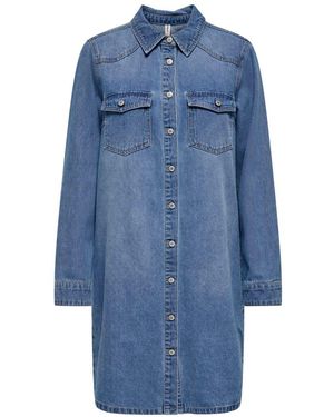 ONLY Long Sleeve Denim Shirt Dress - Blue