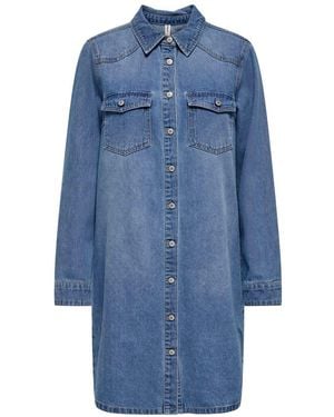 ONLY Long Sleeve Denim Shirt Dress - Blue