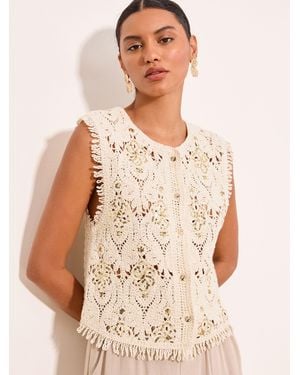 Lipsy Cream Crochet Sequin Detail Waistcoat - Natural