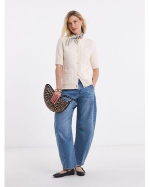 JD Williams Chunky Crew Neck Covered Button Cardigan - Blue