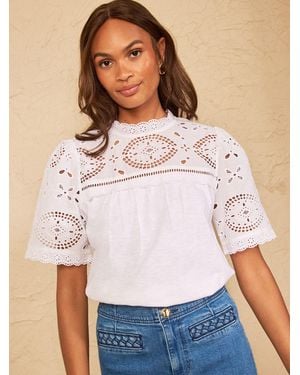 Love & Roses Ivory Broderie Yoke T-Shirt - White