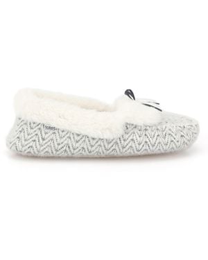 Totes Patterned Knit Moccasin Slippers - White