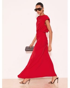 Lipsy Petite Slinky Ruched Waist Maxi Dress - Red