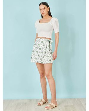 Yumi' Palm Print Cotton Wrap Skirt - Blue