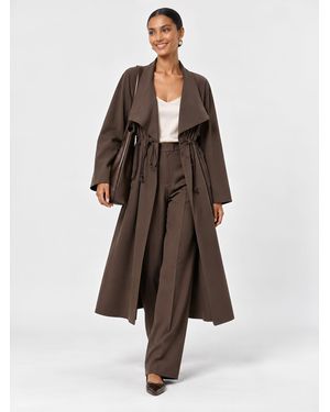 Jolie Moi Shawl-Collar Drawstring Belted Jacket - Brown