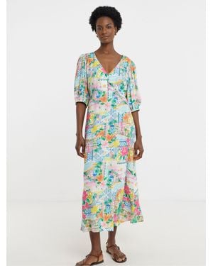 JD Williams Printed Linen Tea Dress - White