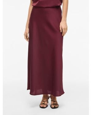 Vila High Waisted Satin Midi Skirt - Red
