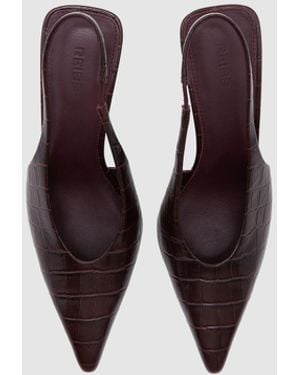 Reiss Leather Croc-Effect Slingback Mid-Heel Court Shoes - Red