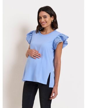 Seraphine Light Maternity Cotton Jersey Top With Broderie Trim - Blue