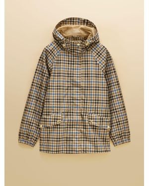 Joules Everdry Check Waterproof Packable Raincoat With Hood - Natural