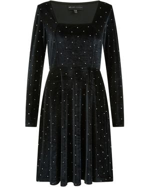Yumi' Skater Dress With Diamantes And Long Sleeve - Black