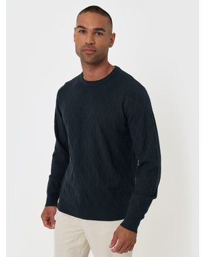 Threadbare Diamond Textured Crew Neck Sweater - Blue