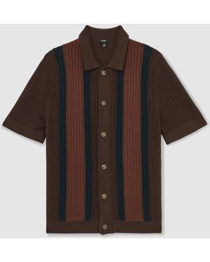 Reiss Bradley Cotton Textured-Knit Stripe Shirt - Brown