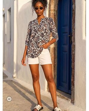 Roman Animal Print Stretch Blouse - Gray