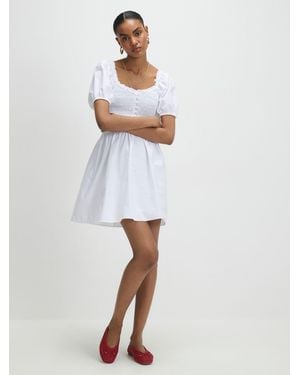River Island Puff Sleeve Shirred Mini Dress - White