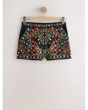 Next Embroidered Mini Shorts - Black
