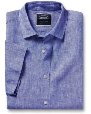 Charles Tyrwhitt Unifarbenes Slim-Fit Kurzarm Pure 100% Leinen Hemd - Lila