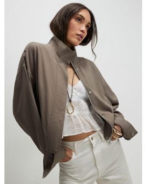 River Island Linen Blend Drop Hem Funnel Neck Jacket - Brown