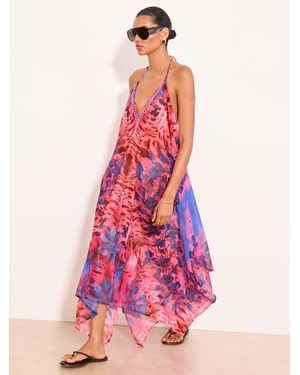 Lipsy Marella Printed Maxi Strappy Hanky Hem Beach Cover Up Dress - Pink