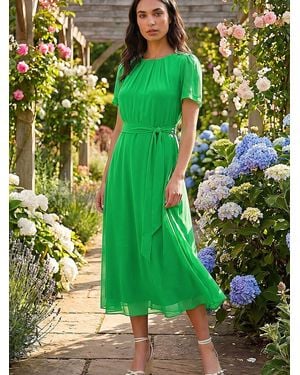 Roman Pleated Chiffon Midi Dress - Green