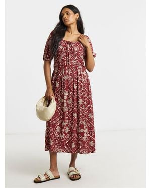 Simply Be Crinkle Drop Waist Midi Dress - Red