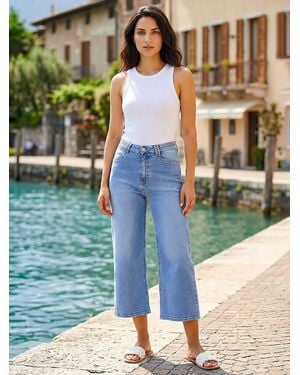 Roman Denim Wide Leg Cropped Jeans - Green