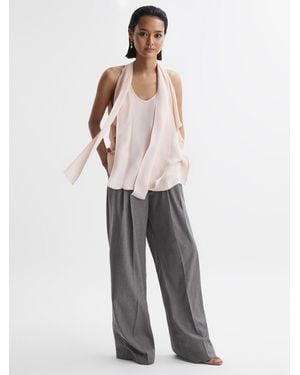 Reiss Nude Calista Tie Neck Draped Blouse - White