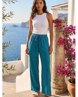 Roman Textured Wide Leg Trousers - Blue