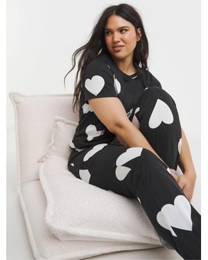 Simply Be Value Heart Pajamas Set - White