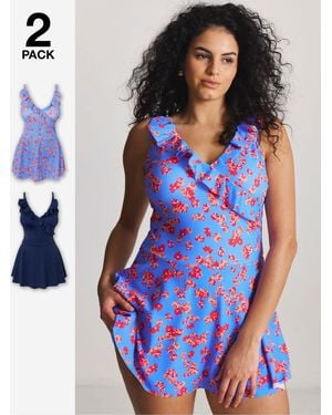 Simply Be Value Swimdresses 2 Pack - Blue