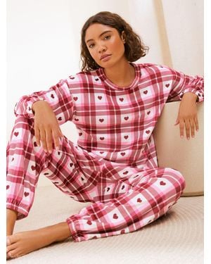 Friends Like These Friends Like These Heart Check Long Sleeve Cozy Jogger Pajamas - Pink