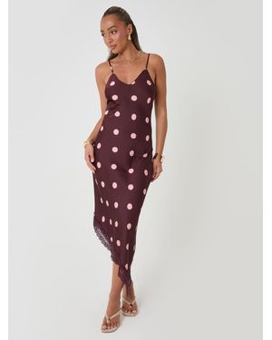 Threadbare Polka Dot Satin Lace Trim Maxi Dress - Rot