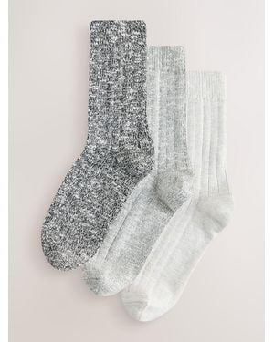 Next Monochrome Tonal Cotton Slub Slouchy Ankle Socks 3 Pack - White