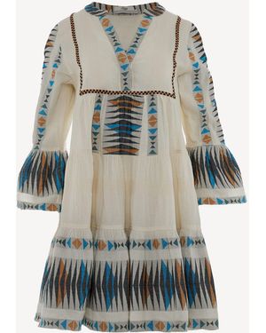 Devotion Twins Paradise Embroidered Stripe Short Dress - Gray