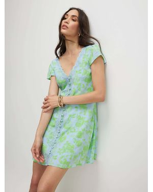 River Island Short Sleeve Floral Print Mini Dress - Green