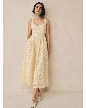 Gap Maxikleid Mit Floralem Lochstickerei-Muster, Nähten Und Tiefer Taille - Natur
