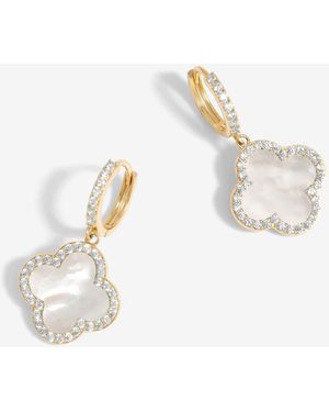 Jon Richard Mother Of Pearl Clover Huggie Earrings - White