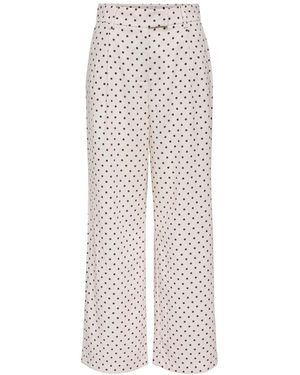 ONLY Polka Dot Linen Look High Waist Straight Leg Pants - White