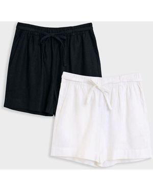 Threadbare Linen Blend Tie Waist Shorts 2 Pack - Black