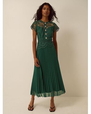 Monsoon Mila Lace Pleated Midi Dress - Green