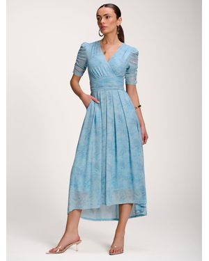 Jolie Moi Printed Mesh Dip Hem Maxi Dress - Blue
