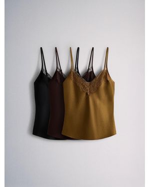 The Set Lace Cami Vest 3 Pack Multi - Black