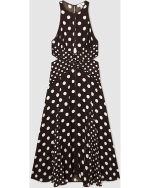 Reiss Chocolate & Polka-Dot Cut-Out Midi Dress - White