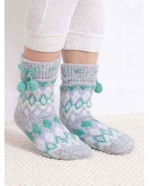 Totes Toasties Ladies Fairisle Chenille Slipper Socks - Blue